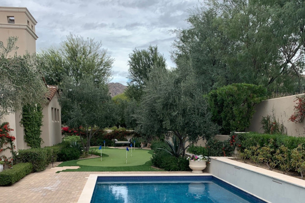Arizona sunset over landscaped property